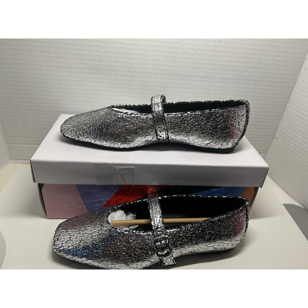 Katy Perry THE EVIE SILVER SHINY SPARKLE Slip On FLAT Loafers Size 5.5M *NIB*